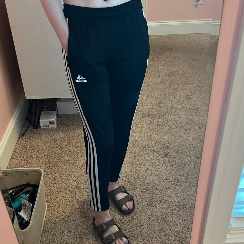 Adidas Kids Black Joggers with White Stripes